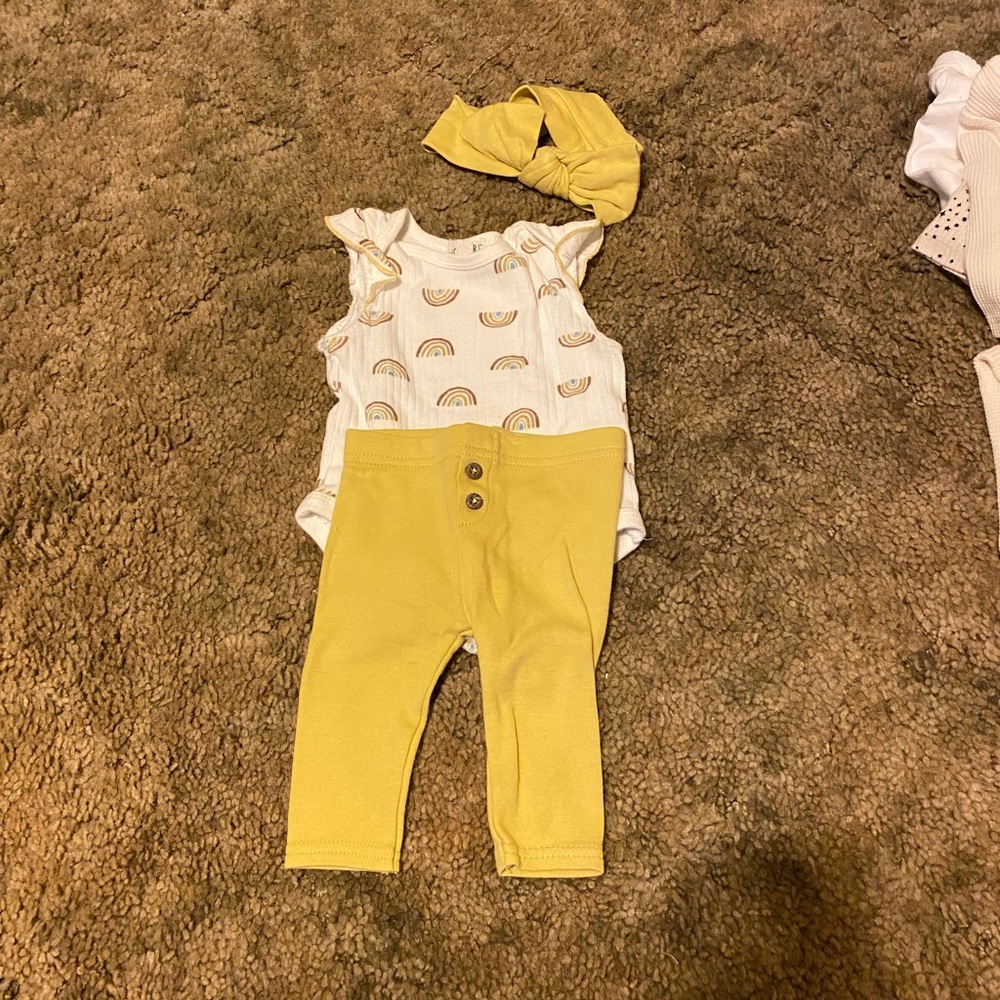 Yellow rainbow Baby Outfit with Headband